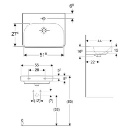 Geberit Smyle Square - lavebo 550x440 mm, avec trop-plein, trou pour robinetterie, blanc 500.259.01.1