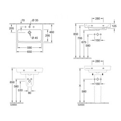 Villeroy & Boch O.novo - Lavabo 650x460 mm, avec trop-plein, trou pour robinet, blanc alpin 4A416501