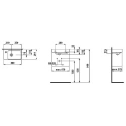 Laufen Pro S - Lave-mains, 480x280 mm, 1 trou pour mitigeur à gauche, blanc H8159550001041