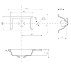 Aqualine Céramique - Meuble lavabo 400x220 mm, sans trop-plein, trou pour robinet, blanc LM420