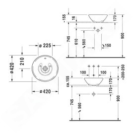 Duravit Bacino - Vasque sans trou avec trop-plein, diamètre 420 mm, blanc 0325420000