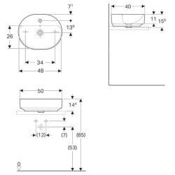 Geberit VariForm - Vasque 500x480 mm, avec trop-plein, trou pour robinetterie, blanc 500.775.01.2