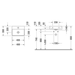 Duravit DuraSquare - Lave-mains 450x350 mm, DuraCeram, avec WonderGliss, DuraCeram, blanc alpin 07324500701