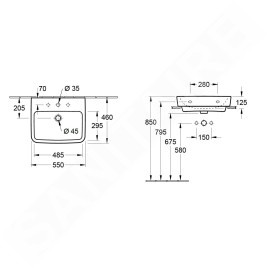 Villeroy & Boch O.novo - Vasque, 550x460 mm, avec trop-plein, trou pour robinet, blanc alpin 4A41MG01