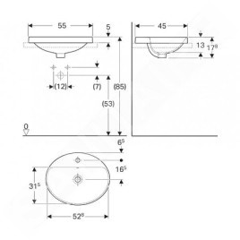 Geberit VariForm - Vasque à encastrer 550x450 mm, avec trop-plein, trou pour robinetterie, blanc 500.720.01.2