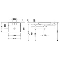 Duravit DuraSquare - Vasque 600x470 mm, sans trop-plein, sans trou pour robinet, blanc 2354600070