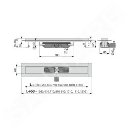 Alcadrain Douchegoten - Bac à douche Professional Low 300 mm, avec rebord pour grille complète, acier inoxydable APZ106-300