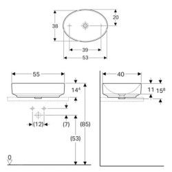 Geberit VariForm - Vasque 550x400 mm, sans trop-plein, sans trou pour robinetterie, blanc 500.771.01.2