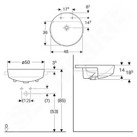 Geberit VariForm - Vasque semi-encastrée, diamètre 500 mm, avec trop-plein, trou pour robinetterie, blanc 500.782.01.2