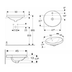 Geberit VariForm - Vasque à encastrer 500x450 mm, avec trop-plein, trou pour robinetterie, blanc 500.712.01.2