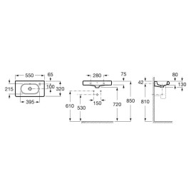 Roca Meridian - Lave-mains 550x320 mm, avec trop-plein, trou pour robinetterie, blanc A32724Y000