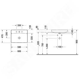 Duravit DuraSquare - Vasque 600x470 mm, DuraCeram, avec WonderGliss, blanc alpin 23546000701