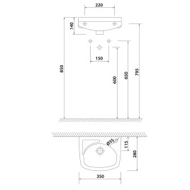 Aqualine Small - Lave-mains 350x280 mm, avec trop-plein et trou pour mitigeur, blanc 91351
