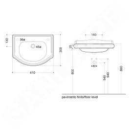 Sapho Kerasan Retro - Lave-mains céramique 410x300 mm, trou pour robinetterie à droite, sans trop-plein, blanc 103301DX