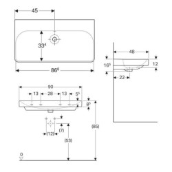Geberit Smyle Square - lavebo de 900x480 mm, avec trop-plein, sans trou pour robinetterie, blanc 500.250.01.1
