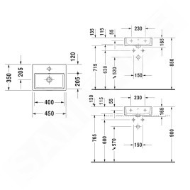 Duravit Vero Air - Lave-mains 450x350 mm, avec trop-plein, trou pour robinetterie, WonderGliss, blanc 07244500001