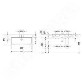 Duravit Vero Air - Meuble-lavabo 1000x470 mm, avec trop-plein, avec trou pour robinetterie, WonderGliss, blanc 23501000271