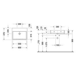 Duravit Vero Air - Meuble lavabo 600x470 mm, sans trop-plein, sans trou de robinetterie, blanc 2350600079