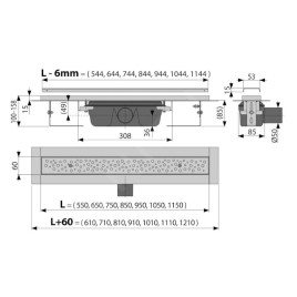 Alcadrain Douchegoten - Bac à douche Antivandale 1150 mm, avec grille, acier inoxydable brillant APZ11-1150L