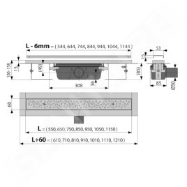 Alcadrain Douchegoten - Bac à douche Antivandale 1150 mm, avec grille, tapis en acier inoxydable APZ11-1150M