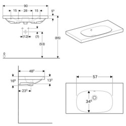 Geberit Acanto - Lavabo 900x482 mm, sans trou, avec trop-plein, avec KeraTect, blanc 500.624.01.8