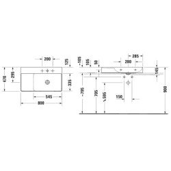 Duravit DuraSquare - Meuble-lavabo 800x470 mm, droite, DuraCeram, blanc alpin 2349800079