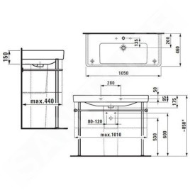 Laufen Pro S - Lavabo, 1050x460 mm, 1 trou pour robinetterie, avec LCC, blanc H8139664001041