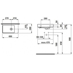 Laufen Pro S - Lave-mains 480x280 mm, sans trou pour robinetterie, blanc H8159540001091