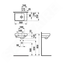 Laufen Pro S - Lave-mains 360x250 mm, sans trou pour robinetterie, blanc H8159600001091