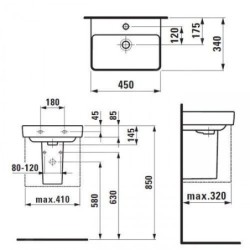 Laufen Pro S - Lave-mains, 450x340 mm, 1 trou robinetterie, sans trop-plein, avec LCC, blanc H8159614001561