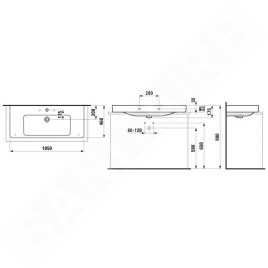 Laufen Pro S - Lavabo, 1050x460 mm, 3 trous pour robinetterie, blanc H8169660001081