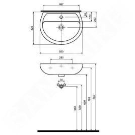 Kolo Rekord - Lavabo, 550x420 mm, 1 trou pour robinetterie, blanc K91155000