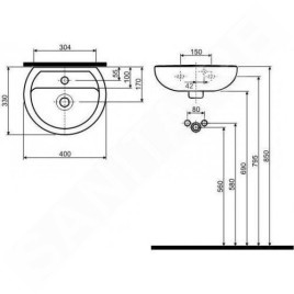 Kolo Rekord - Lavabo, 400x330 mm, sans trou pour robinet, blanc K92040000