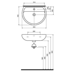 Kolo Rekord - Lavabo, 600x455 mm, 1 trou pour robinetterie, blanc K91160000