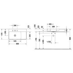 Duravit DuraSquare - Meuble-lavabo 800x470 mm, gauche, DuraCeram, avec WonderGliss, blanc 23488000791