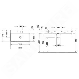Duravit DuraSquare - Meuble-lavabo 800x470 mm, DuraCeram, avec WonderGliss, blanc alpin 23538000791