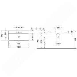 Duravit DuraSquare - Meuble-lavabo 1000x470 mm, DuraCeram, avec WonderGliss, blanc alpin 23531000791