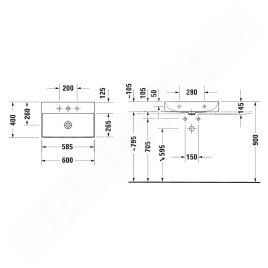 Duravit DuraSquare - Meuble-lavabo Compact 600x400 mm, DuraCeram, avec WonderGliss, blanc alpin 23566000791