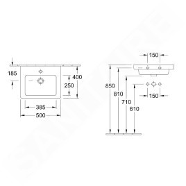 Villeroy & Boch Subway 2.0 - Meuble lave-mains 500x400 mm, avec trop-plein et trou pour robinetterie, blanc 73155G01