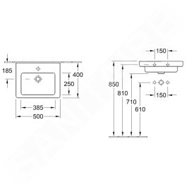 Villeroy & Boch Subway 2.0 - Meuble lave-mains 500x400 mm, avec trop-plein et trou pour la robinetterie, CeramicPlus, blanc