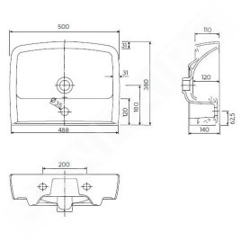 Kolo Rekord - Lavabo, 500x380 mm, 1 point d'amorçage, blanc K91952000