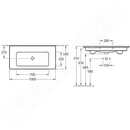 Villeroy & Boch Venticello - Meuble lavabo 1000x500 mm, avec trop-plein, sans trou de robinetterie, blanc alpin 4104AJ01