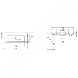 Villeroy & Boch Venticello - Meuble lavabo 1200x500 mm, avec trop-plein, sans trou de robinetterie, blanc alpin 4104CJ01