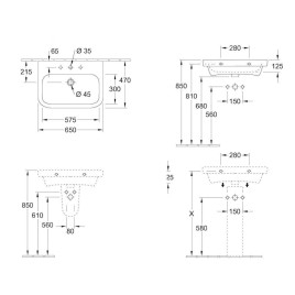 Villeroy & Boch Architectura - Meuble lavabo 650x470 mm, avec trop-plein, trou de robinetterie, blanc alpin 4188KG01
