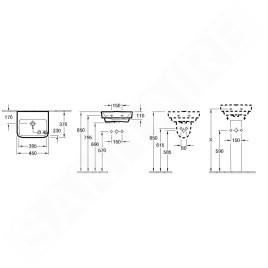 Villeroy & Boch O.novo - Lave-mains 450x370 mm, avec trop-plein, sans trou de robinetterie, CeramicPlus, blanc alpin 434447R1
