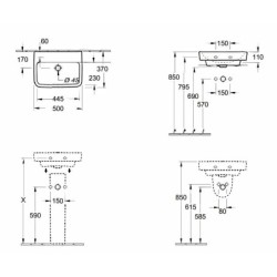 Villeroy & Boch O.novo - Lave-mains 500x370 mm, sans trop-plein, sans trou de robinetterie, blanc alpin 43445301