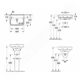 Villeroy & Boch O.novo - Lave-mains 500x370 mm, avec trop-plein, sans trou de robinetterie, CeramicPlus, blanc alpin 434452R1