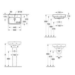 Villeroy & Boch O.novo - Lave-mains 500x370 mm, avec trop-plein, avec trou de robinetterie, CeramicPlus, blanc alpin 434450R1