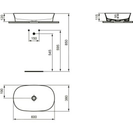 Ideal Standard Ipalyss - Vasque, 600x380 mm, sans trop-plein, blanc E139601