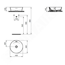 Ideal Standard Ipalyss - Vasque, diamètre 400 mm, avec trop-plein, Powder E1413X8